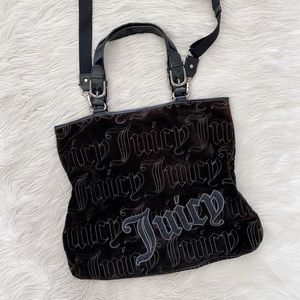 Juicy Couture Y2K Logo Embroidered Brown Velour Velvet Crossbody Tote Bag Purse